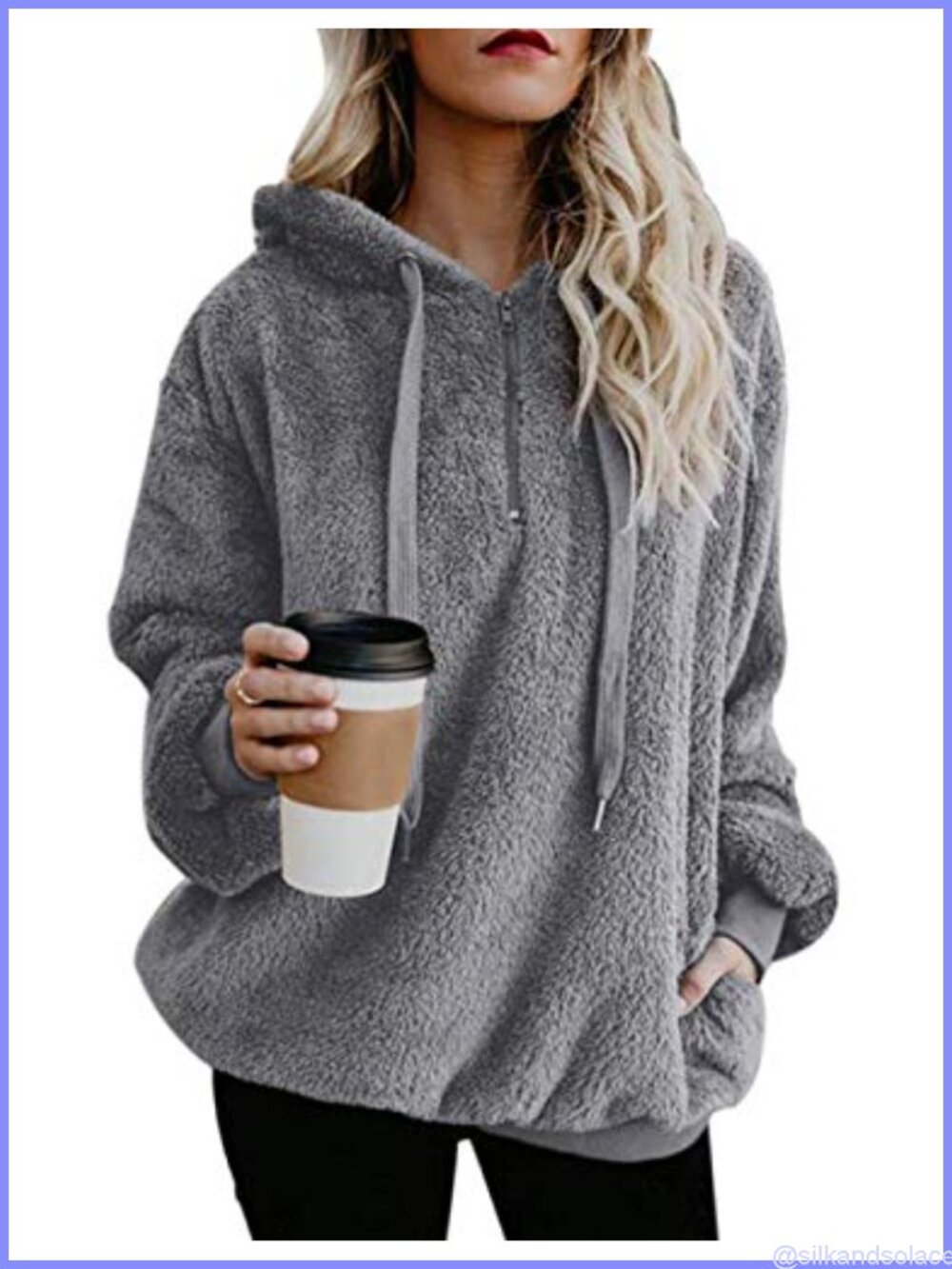 Fuzzy Sherpa Fleece Hoodie 1/4 Zip Pullover Sweatshirt Oversized